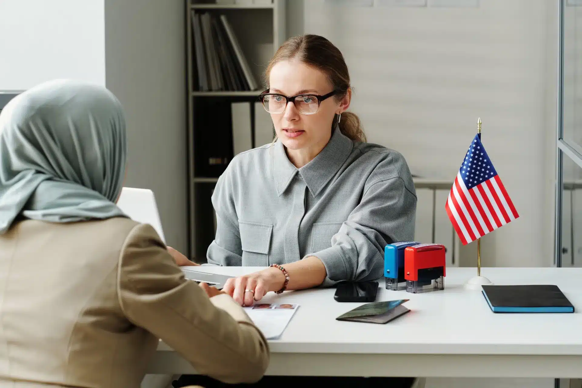 Woman in a consular office